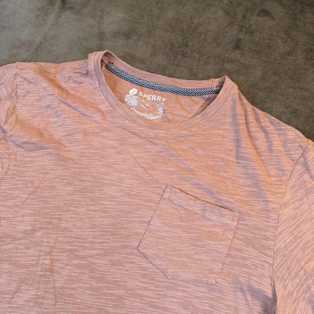 Sperry Sunwashed Tee T Shirt Mens Large Pink Slub Cotton Pocket